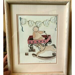 Vntg Watercolor Painted Novelty Nursery Art Mix Media Jacalyn J Burns 124/1000